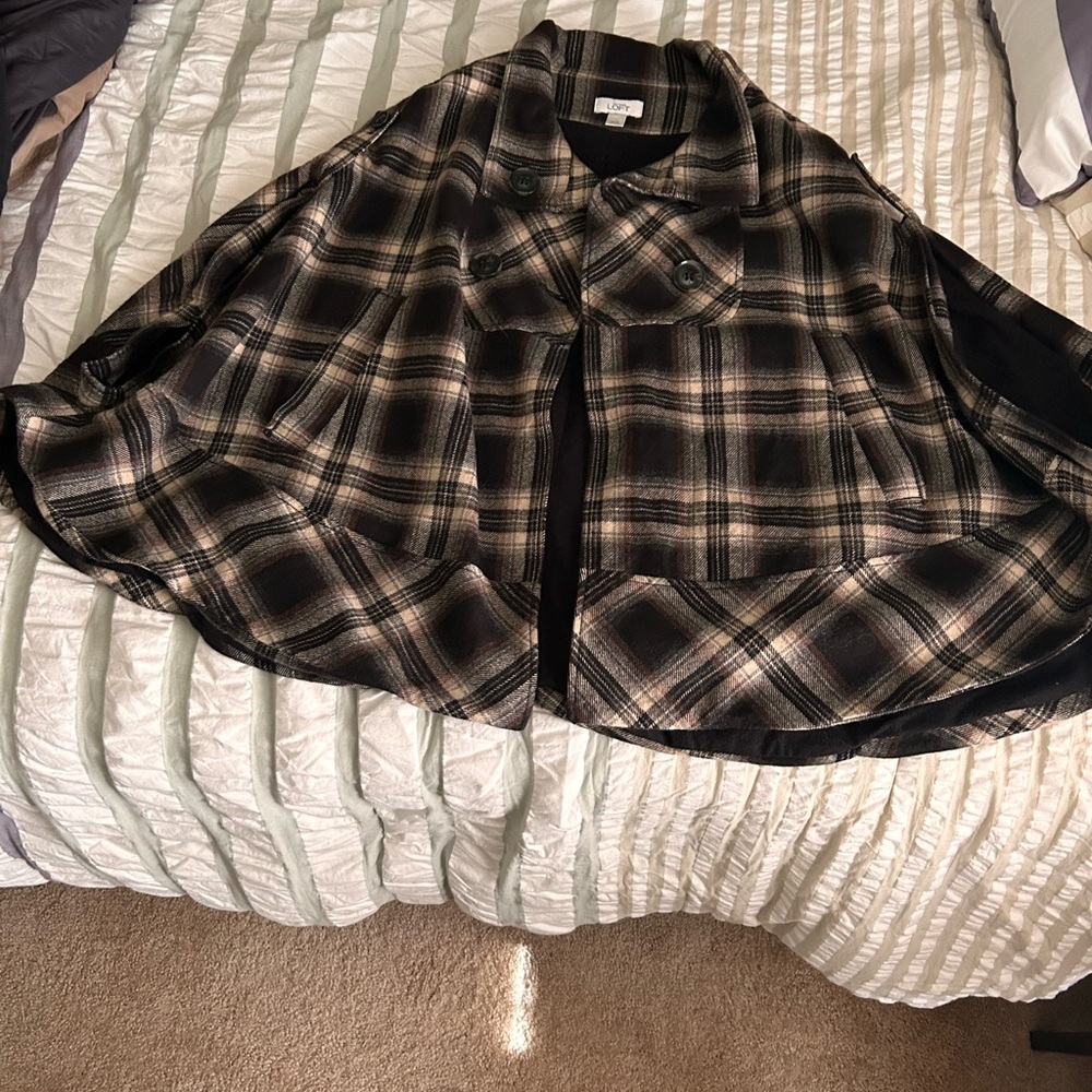 LOFT Plaid Cape with Button Details